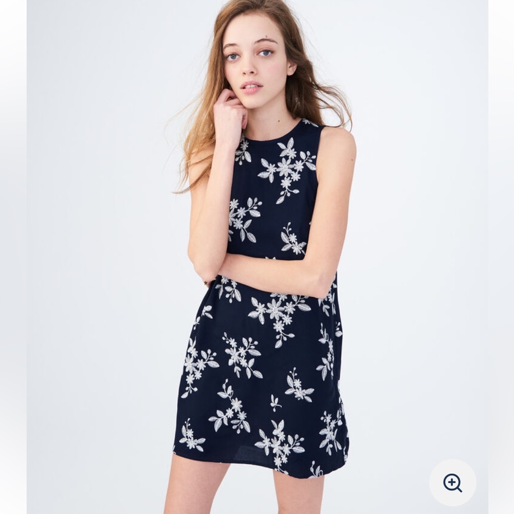Aéropostale Floral Tie-Back Blue Embroidered Shift Dress Size XS